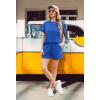 imageIWOLLENCE Womens 2 Piece Sets Summer Lounge Set Casual Short Sleeve Round Neck Tops and Elastic Waist Short Outfits TracksuitBlue