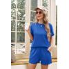imageIWOLLENCE Womens 2 Piece Sets Summer Lounge Set Casual Short Sleeve Round Neck Tops and Elastic Waist Short Outfits TracksuitBlue