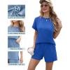 imageIWOLLENCE Womens 2 Piece Sets Summer Lounge Set Casual Short Sleeve Round Neck Tops and Elastic Waist Short Outfits TracksuitBlue