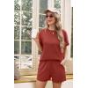 imageIWOLLENCE Womens 2 Piece Sets Summer Lounge Set Casual Short Sleeve Round Neck Tops and Elastic Waist Short Outfits TracksuitBrick Red