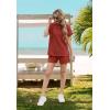 imageIWOLLENCE Womens 2 Piece Sets Summer Lounge Set Casual Short Sleeve Round Neck Tops and Elastic Waist Short Outfits TracksuitBrick Red