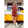 imageIWOLLENCE Womens 2 Piece Sets Summer Lounge Set Casual Short Sleeve Round Neck Tops and Elastic Waist Short Outfits TracksuitBrick Red
