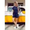 imageIWOLLENCE Womens 2 Piece Sets Summer Lounge Set Casual Short Sleeve Round Neck Tops and Elastic Waist Short Outfits TracksuitDark Blue