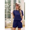 imageIWOLLENCE Womens 2 Piece Sets Summer Lounge Set Casual Short Sleeve Round Neck Tops and Elastic Waist Short Outfits TracksuitDark Blue