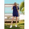 imageIWOLLENCE Womens 2 Piece Sets Summer Lounge Set Casual Short Sleeve Round Neck Tops and Elastic Waist Short Outfits TracksuitDark Blue