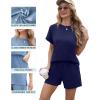 imageIWOLLENCE Womens 2 Piece Sets Summer Lounge Set Casual Short Sleeve Round Neck Tops and Elastic Waist Short Outfits TracksuitDark Blue
