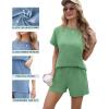 imageIWOLLENCE Womens 2 Piece Sets Summer Lounge Set Casual Short Sleeve Round Neck Tops and Elastic Waist Short Outfits TracksuitDark Green