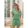 imageIWOLLENCE Womens 2 Piece Sets Summer Lounge Set Casual Short Sleeve Round Neck Tops and Elastic Waist Short Outfits TracksuitDark Green