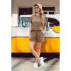 imageIWOLLENCE Womens 2 Piece Sets Summer Lounge Set Casual Short Sleeve Round Neck Tops and Elastic Waist Short Outfits TracksuitDark Khaki