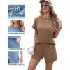 imageIWOLLENCE Womens 2 Piece Sets Summer Lounge Set Casual Short Sleeve Round Neck Tops and Elastic Waist Short Outfits TracksuitDark Khaki