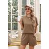 imageIWOLLENCE Womens 2 Piece Sets Summer Lounge Set Casual Short Sleeve Round Neck Tops and Elastic Waist Short Outfits TracksuitDark Khaki