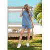 imageIWOLLENCE Womens 2 Piece Sets Summer Lounge Set Casual Short Sleeve Round Neck Tops and Elastic Waist Short Outfits TracksuitDenim Blue