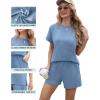 imageIWOLLENCE Womens 2 Piece Sets Summer Lounge Set Casual Short Sleeve Round Neck Tops and Elastic Waist Short Outfits TracksuitDenim Blue