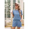 imageIWOLLENCE Womens 2 Piece Sets Summer Lounge Set Casual Short Sleeve Round Neck Tops and Elastic Waist Short Outfits TracksuitDenim Blue