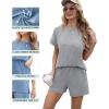 imageIWOLLENCE Womens 2 Piece Sets Summer Lounge Set Casual Short Sleeve Round Neck Tops and Elastic Waist Short Outfits TracksuitLight Gray