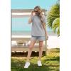 imageIWOLLENCE Womens 2 Piece Sets Summer Lounge Set Casual Short Sleeve Round Neck Tops and Elastic Waist Short Outfits TracksuitLight Gray