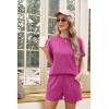 imageIWOLLENCE Womens 2 Piece Sets Summer Lounge Set Casual Short Sleeve Round Neck Tops and Elastic Waist Short Outfits TracksuitPeach Pink