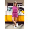 imageIWOLLENCE Womens 2 Piece Sets Summer Lounge Set Casual Short Sleeve Round Neck Tops and Elastic Waist Short Outfits TracksuitPeach Pink