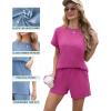 imageIWOLLENCE Womens 2 Piece Sets Summer Lounge Set Casual Short Sleeve Round Neck Tops and Elastic Waist Short Outfits TracksuitPeach Pink