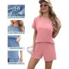 imageIWOLLENCE Womens 2 Piece Sets Summer Lounge Set Casual Short Sleeve Round Neck Tops and Elastic Waist Short Outfits TracksuitPink