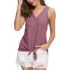 imageIWOLLENCE Womens Loose Henley Blouse Sleeveless Button Down T Shirts Tie Front Knot Tops03 Rust Red