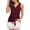 imageIWOLLENCE Womens Loose Henley Blouse Sleeveless Button Down T Shirts Tie Front Knot Tops05 Wine Red