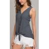 imageIWOLLENCE Womens Loose Henley Blouse Sleeveless Button Down T Shirts Tie Front Knot Tops08 Dark Gray