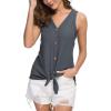 imageIWOLLENCE Womens Loose Henley Blouse Sleeveless Button Down T Shirts Tie Front Knot Tops08 Dark Gray
