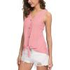 imageIWOLLENCE Womens Loose Henley Blouse Sleeveless Button Down T Shirts Tie Front Knot Tops09 Pink
