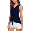 imageIWOLLENCE Womens Loose Henley Blouse Sleeveless Button Down T Shirts Tie Front Knot Tops10 Navy Blue