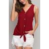 imageIWOLLENCE Womens Loose Henley Blouse Sleeveless Button Down T Shirts Tie Front Knot Tops11 Red