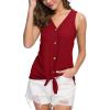 imageIWOLLENCE Womens Loose Henley Blouse Sleeveless Button Down T Shirts Tie Front Knot Tops11 Red