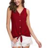 imageIWOLLENCE Womens Loose Henley Blouse Sleeveless Button Down T Shirts Tie Front Knot Tops11 Red