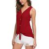 imageIWOLLENCE Womens Loose Henley Blouse Sleeveless Button Down T Shirts Tie Front Knot Tops11 Red