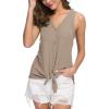 imageIWOLLENCE Womens Loose Henley Blouse Sleeveless Button Down T Shirts Tie Front Knot Tops13 Khaki