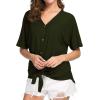 imageIWOLLENCE Womens Waffle Knit Tunic Blouse Tie Knot Short Sleeve Henley Tops Loose Fitting Bat Wing ShirtsCarmy Green