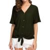 imageIWOLLENCE Womens Waffle Knit Tunic Blouse Tie Knot Short Sleeve Henley Tops Loose Fitting Bat Wing ShirtsCarmy Green