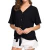 imageIWOLLENCE Womens Waffle Knit Tunic Blouse Tie Knot Short Sleeve Henley Tops Loose Fitting Bat Wing ShirtsCblack