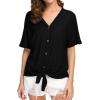 imageIWOLLENCE Womens Waffle Knit Tunic Blouse Tie Knot Short Sleeve Henley Tops Loose Fitting Bat Wing ShirtsCblack