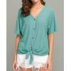 imageIWOLLENCE Womens Waffle Knit Tunic Blouse Tie Knot Short Sleeve Henley Tops Loose Fitting Bat Wing ShirtsCblue Green