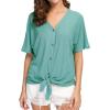 imageIWOLLENCE Womens Waffle Knit Tunic Blouse Tie Knot Short Sleeve Henley Tops Loose Fitting Bat Wing ShirtsCblue Green