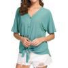 imageIWOLLENCE Womens Waffle Knit Tunic Blouse Tie Knot Short Sleeve Henley Tops Loose Fitting Bat Wing ShirtsCblue Green
