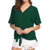 imageIWOLLENCE Womens Waffle Knit Tunic Blouse Tie Knot Short Sleeve Henley Tops Loose Fitting Bat Wing ShirtsCdark Green
