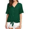 imageIWOLLENCE Womens Waffle Knit Tunic Blouse Tie Knot Short Sleeve Henley Tops Loose Fitting Bat Wing ShirtsCdark Green