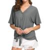 imageIWOLLENCE Womens Waffle Knit Tunic Blouse Tie Knot Short Sleeve Henley Tops Loose Fitting Bat Wing ShirtsCdark Grey