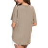 imageIWOLLENCE Womens Waffle Knit Tunic Blouse Tie Knot Short Sleeve Henley Tops Loose Fitting Bat Wing ShirtsCkhaki