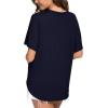 imageIWOLLENCE Womens Waffle Knit Tunic Blouse Tie Knot Short Sleeve Henley Tops Loose Fitting Bat Wing ShirtsCnavy Blue