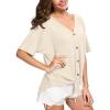 imageIWOLLENCE Womens Waffle Knit Tunic Blouse Tie Knot Short Sleeve Henley Tops Loose Fitting Bat Wing ShirtsCoatmeal