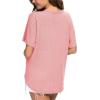 imageIWOLLENCE Womens Waffle Knit Tunic Blouse Tie Knot Short Sleeve Henley Tops Loose Fitting Bat Wing ShirtsCpink