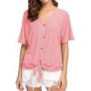 imageIWOLLENCE Womens Waffle Knit Tunic Blouse Tie Knot Short Sleeve Henley Tops Loose Fitting Bat Wing ShirtsCpink